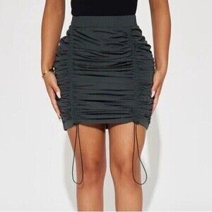 Charcoal Nylon Ruched Mini Skirt Size M Ref018